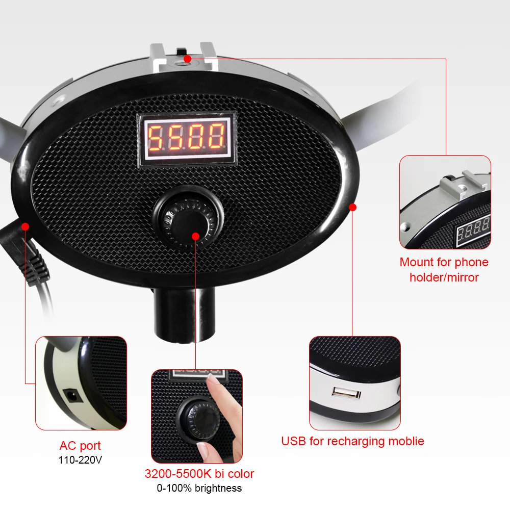 Lámpara de relleno de maquillaje, anillo de luces con trípode para tatuaje de pestañas, salón de belleza FX800, lámpara Led de vídeo, iluminación de relleno regulable bicolor