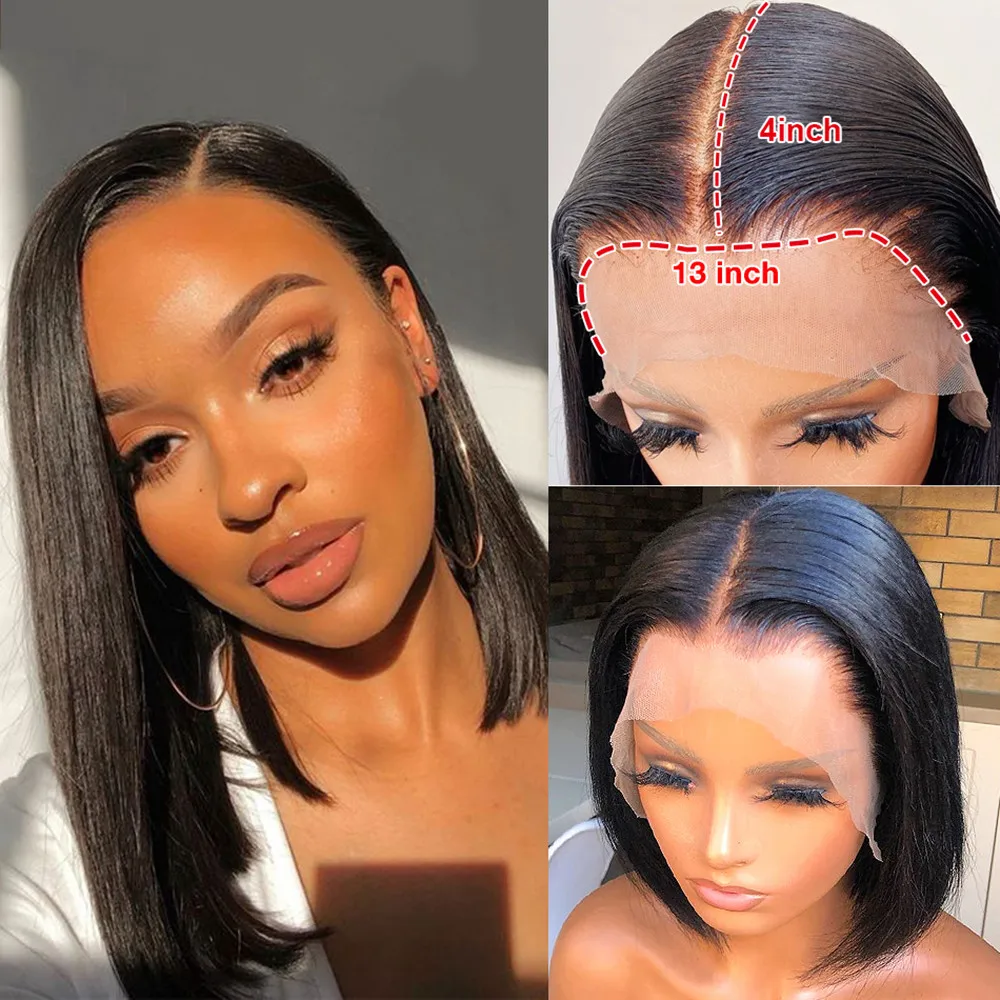 Short Bob Lace Front Human Hair Wigs 13x4x1 T Part Straight Lace Frontal Wig Water Wave Pre Plucked Curly Bob Wig Natural Color