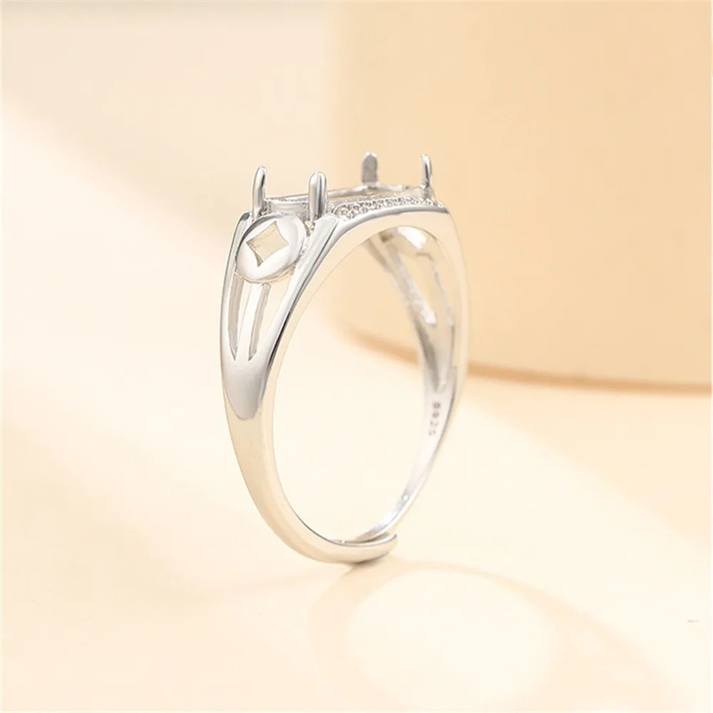 Ring Setting for 5x11mm Rectangle Cabochons Ring Blank White Gold Plated 925 Silver Zircon Adjustable Ring Base SR0213