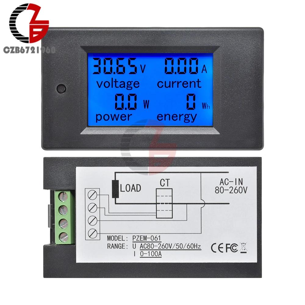 50A/100A AC 80-260V/DC 6.5-100V Digital Voltmeter Ammeter Wattmeter Power Energy Meter 12V 24V 110V 220V Volt Tester Detector