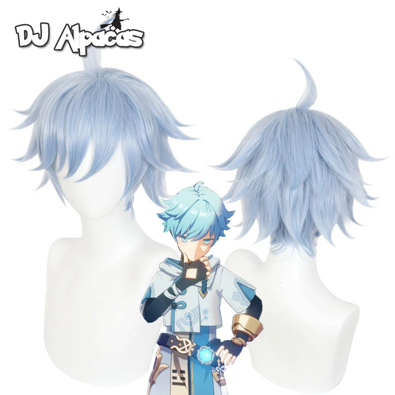 Genshin Impact Chongyun คอสเพลย์ Unisex 30Cm Ice Blue Cosplay อะนิเมะคอสเพลย์วิกผมสังเคราะห์วิกผมฮาโลวีน