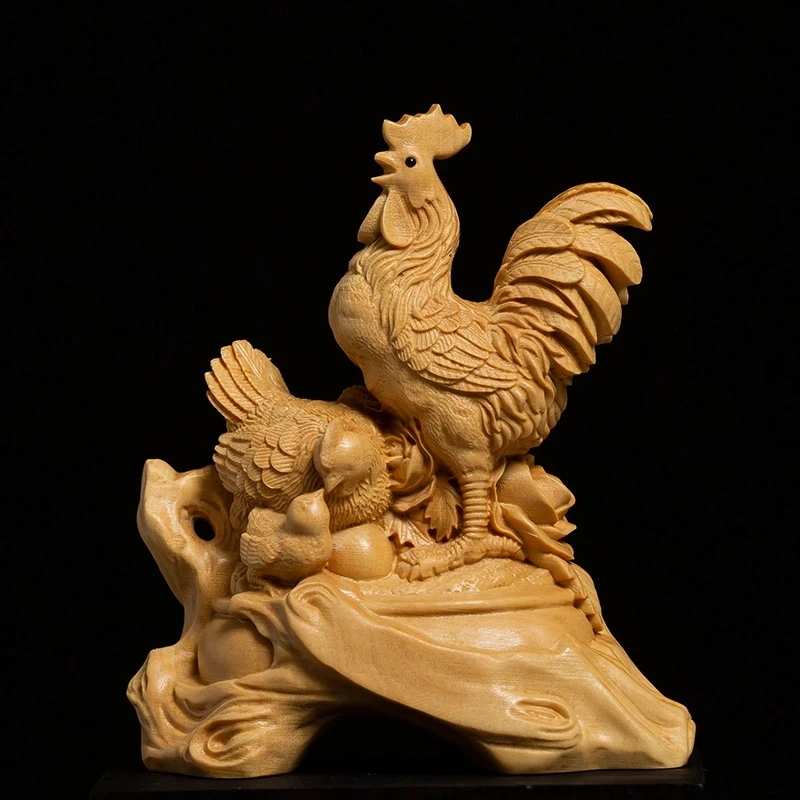 

Boxwood 10CM Rooster Sculpture Lucky Chicken Chinese Zodiac Family Lucky Statue Wood Cock Home Decor