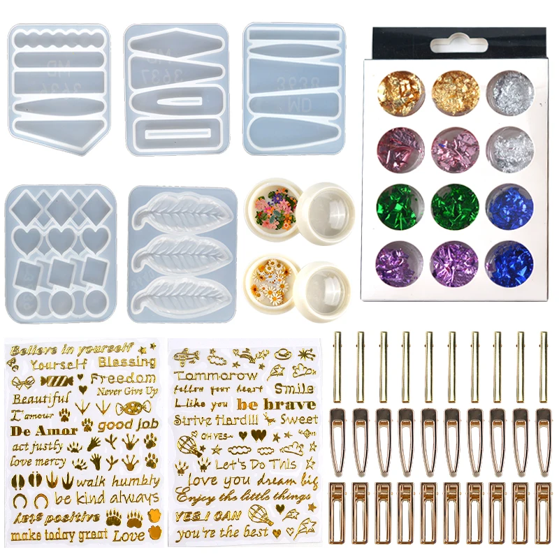 DIY Silicone Hairpin Barrette Resin Mold Kit Gold Foil Hair Clip Sticker Silicone Hair Clip Handicraft Resin Mould