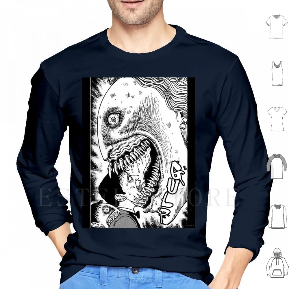 Junji Ito Hoodies Long Sleeve Junji Ito Souichi Secretofthehauntedmansion Anime Blackandwhite