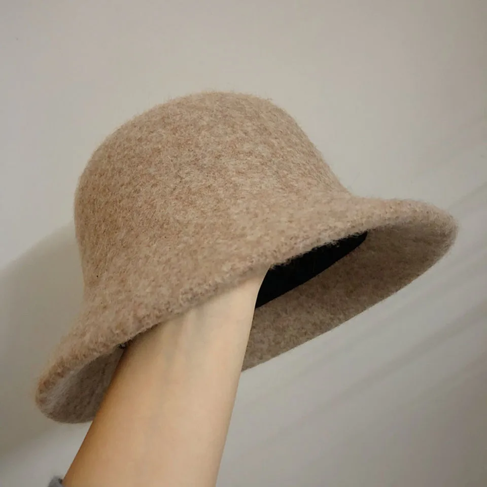 Herbst Winter Wolle Eimer Hut Frauen Mode Vintage Fischer Hüte vielseitige Kappe Frühling Filz Hut 6 Farben faltbar versand kostenfrei – Detail 16