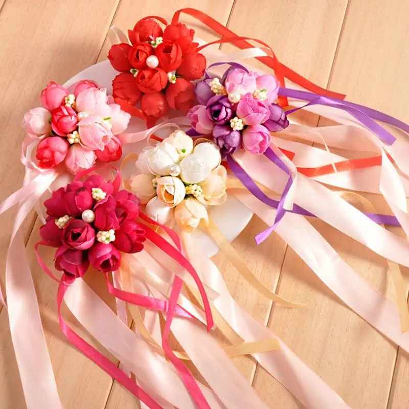 Wedding Imitation Wrist Flower Bridesmaid Sisters Bridal Wrist Corsage Decorative Flower Prom Hand Flower Bracelet LX8133