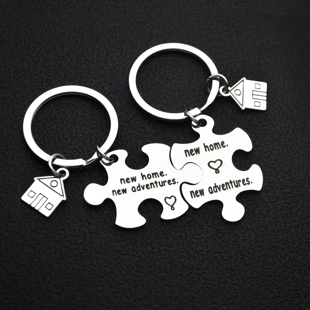 Fashionable Stainless Steel Puzzle Keychain New Home Page NEW Adventure Inspiration Simple Letter Gift DIY Customizable Who