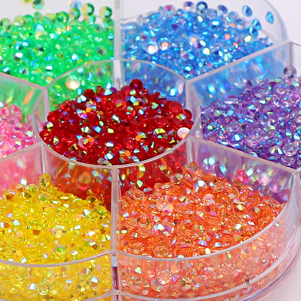 2-4mm şeker renkler AB şeffaf tırnak sanat Rhinestones yuvarlak reçine Flatback Glitter Strass taşlar DIY 3D tırnak sanat süslemeleri