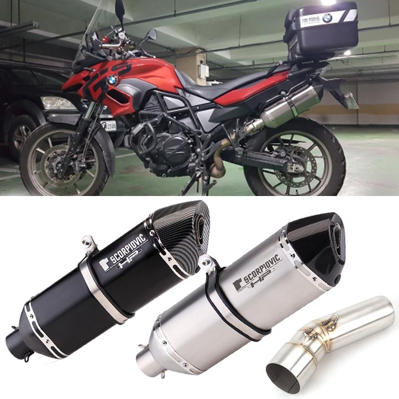 

F700GS Slip on Exhaust Escape Moto Carbon Fiber 470mm Muffler DB killer Mid link pipe For BMW F800GS F650GS F800GT F 800 GS ADV