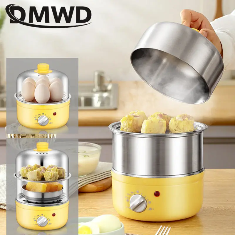 Electric Egg Boiler Food Steamer with Timer 2 Layers Stainless steel breakfast Steaming machine Grains Stewed Egg Custard Cooker