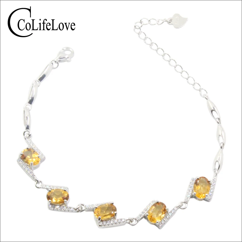 CoLife Jewelry Fashion Silver Citrine Bracelet for Party 5 Pieces Natural Citrine Silver Bracelet 925 Silver Citrine Jewelry