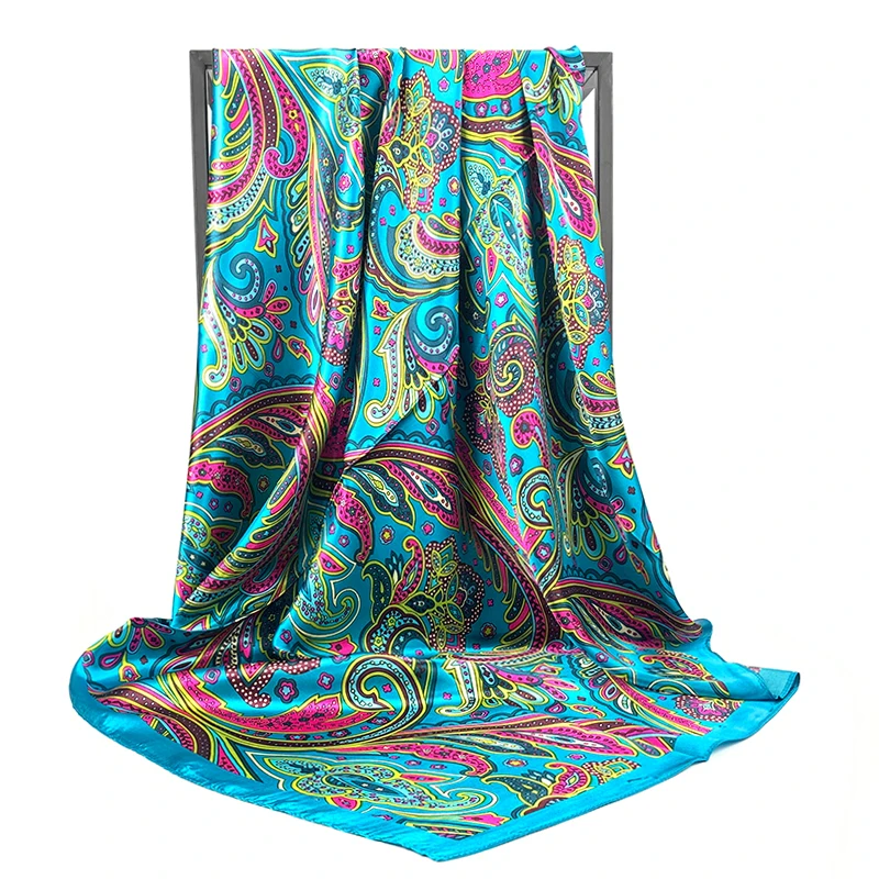 Bufanda de seda para mujer, Bandana estampada, poncho infinity chiffon, hijab, Bandana, silenciador, 90x90cm, 2023