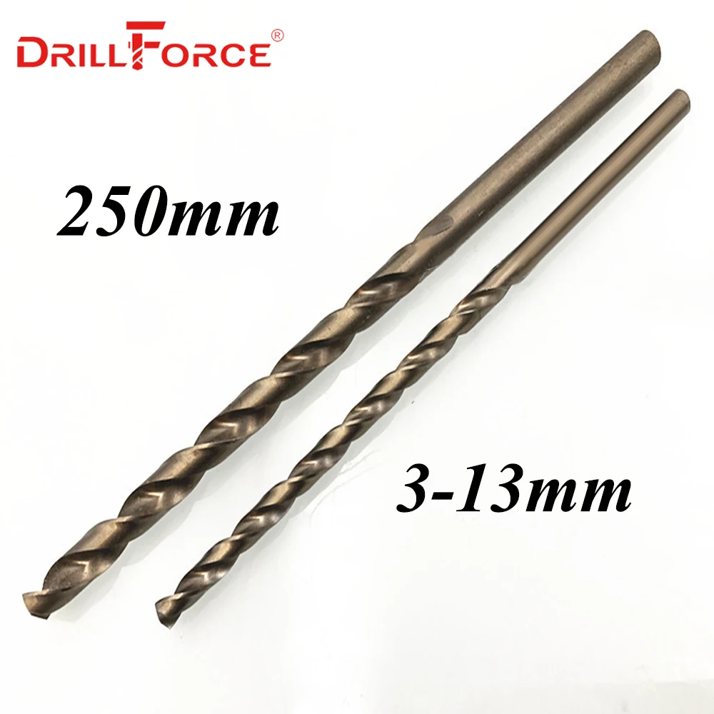 

Drillforce Tools 1PC 3.0mm-13mmx250mm OAL HSSCO 5% Cobalt M35 Long Twist Drill Bits For Stainless Steel Alloy Steel & Cast Iron