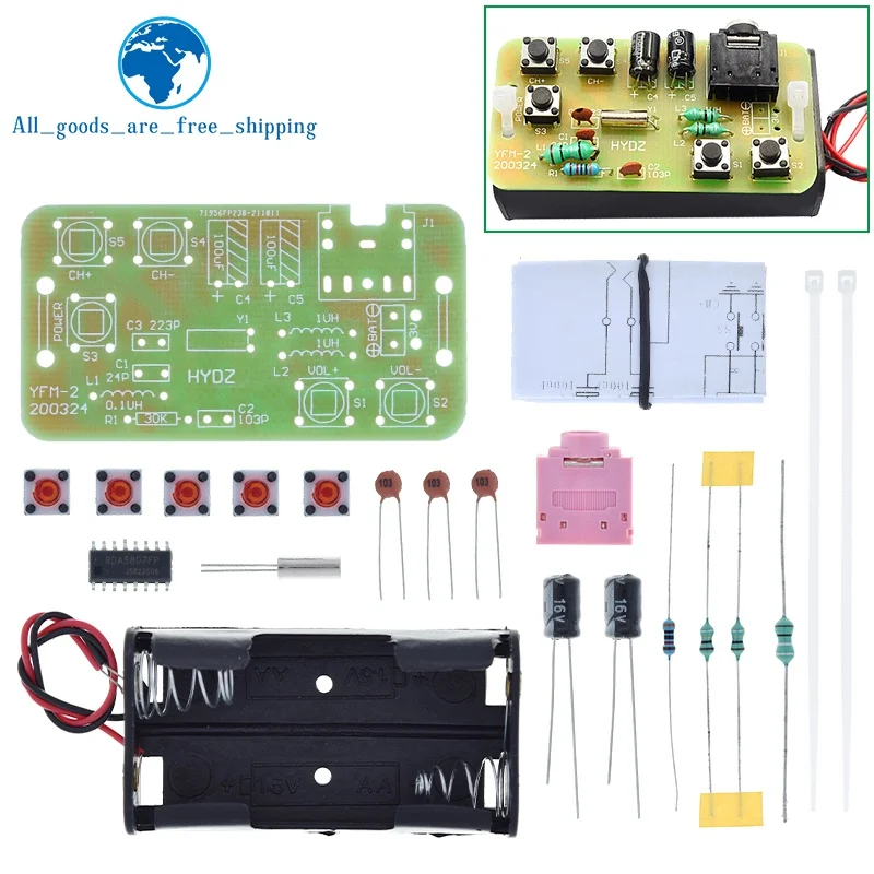 76-108MHz FM Stereo Radio DIY Kit Wireless FM Receiver Module Frequency Modulation Electronics Soldering Practice Project