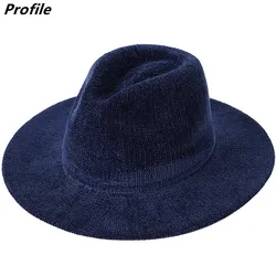 Chenille Fedora Hat Pure Color Thick Material Jazz Hat Fedora Hat Navy Blue Jazz New Winter Hat Wholesale шапка женская