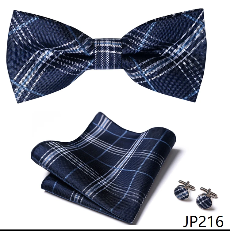 Great Quality Silver Office Butterfly Hanky Cufflink Set Bowtie For Men Geometric Hombre Formal Clothing