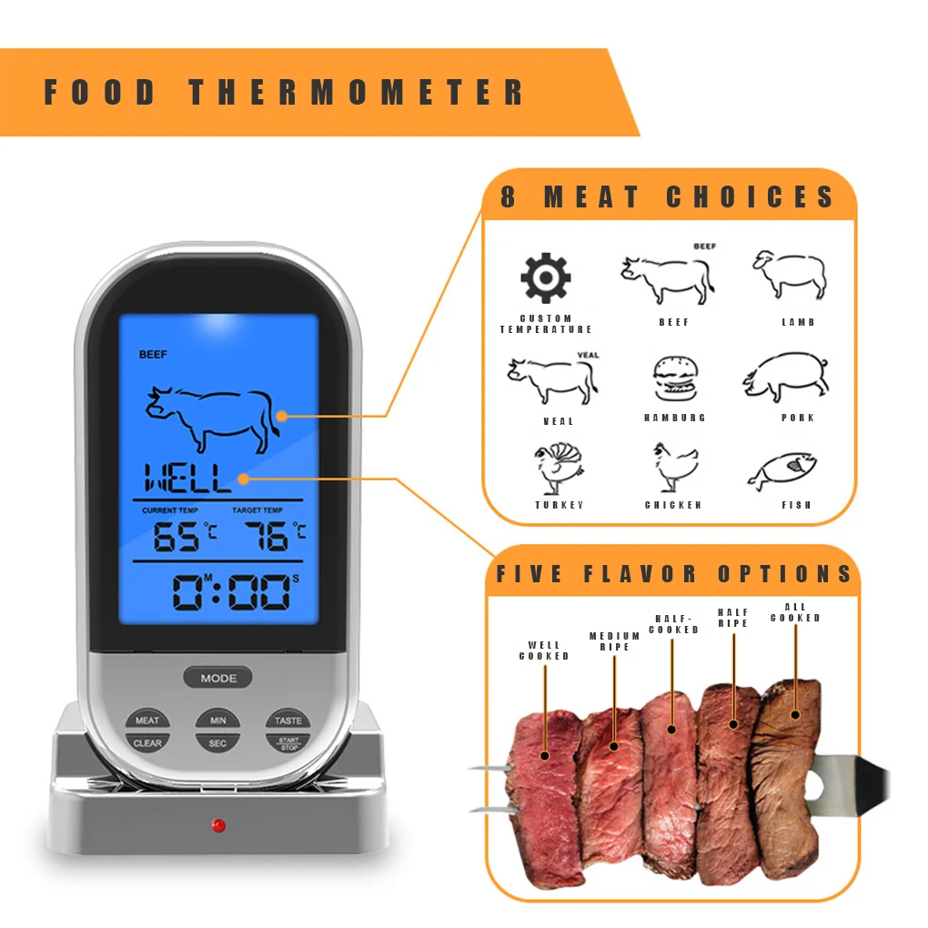 Termometry do mięsa Bluetooth LCD cyfrowa sonda zdalny bezprzewodowy grill termometr kuchenny narzędzia do gotowania w domu z alarmem timera