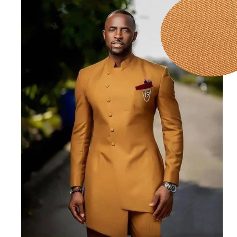 

African Men Suit 2-PICS Stand Collar Irregular Slim Fit Business Casual Suit For Male Groom Best Man Wedding Suits(Blazer+Pants)