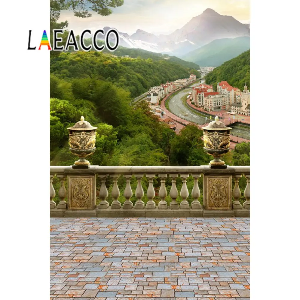 Laeacco-خلفيات تصوير مخصصة ، أشجار جبلية ، مباني المدينة ، ذات مناظر طبيعية ، لاستوديوهات الصور