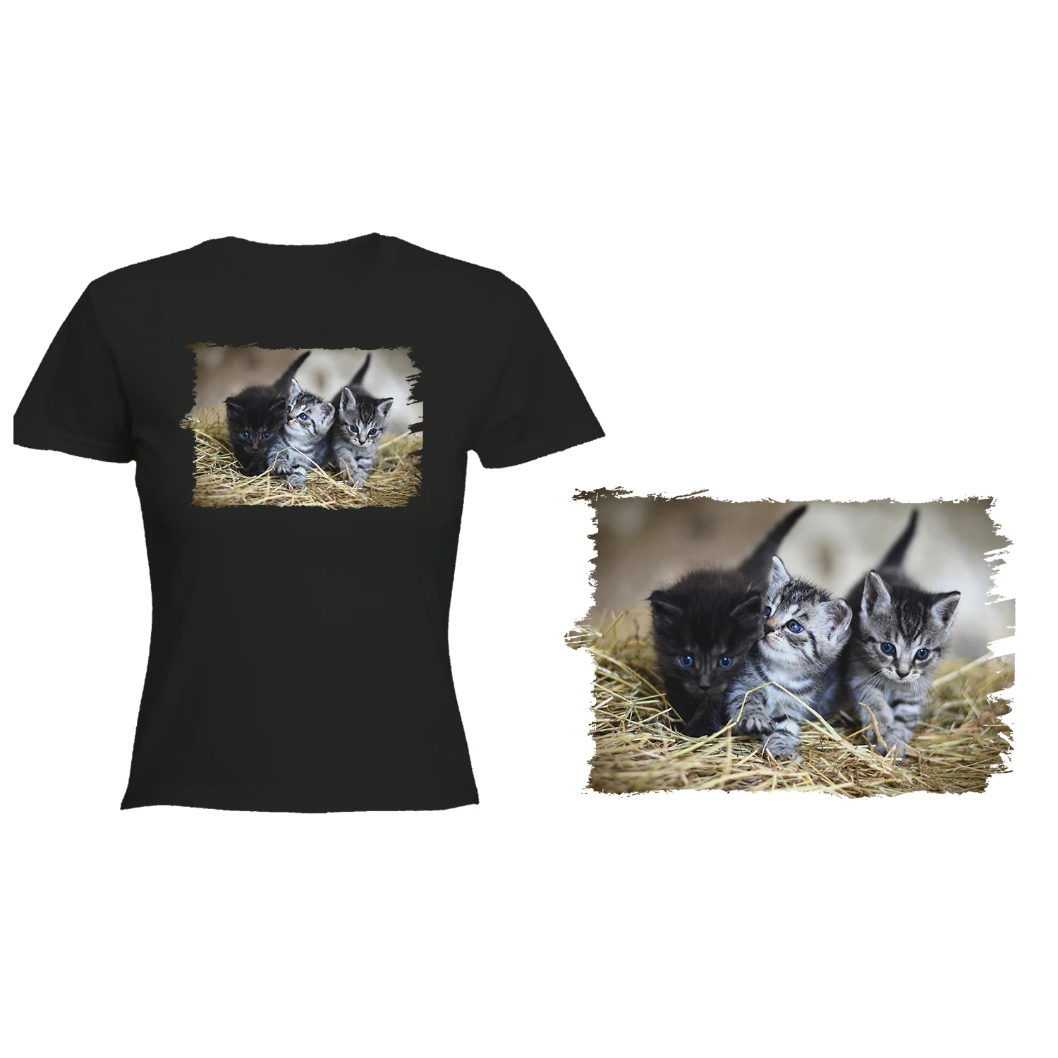 WOMENS BLACK T-SHIRT KITTENS VERY OVERALLS tshirt