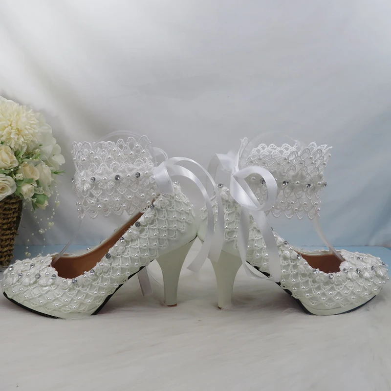 BaoYaFang Nuovo Arrivo tacco Alto piattaforma scarpe Bianco Fiore Delle Donne scarpe da sposa cinturino alla caviglia con la Cinghia