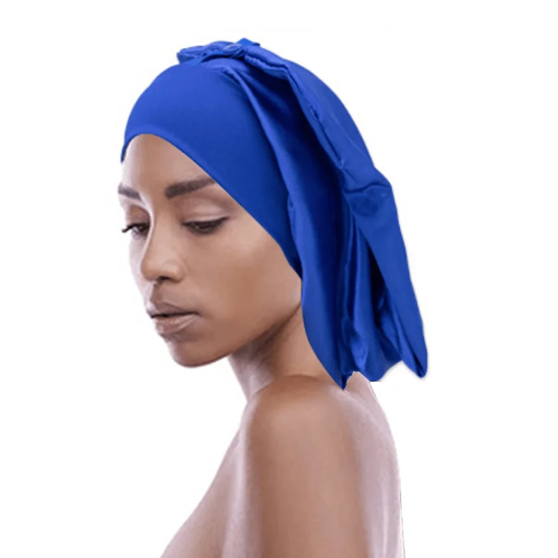 Adjustable Modern Large Bonnet With Edge Control Wrap Tie Sleep Bonnet Satin Cheveux Nuit Large Grande Taille With Long Tie