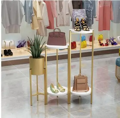 Clothing shop iron bag display rack women's shoes high and low decoration shelf window running table double display rack combina