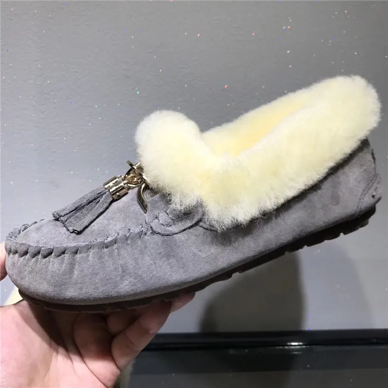 Women 100% Natural Fur Shoes Moccasins Loafers Soft Genuine Pig Leisure Flats Female Casual Footwear Women Shoes