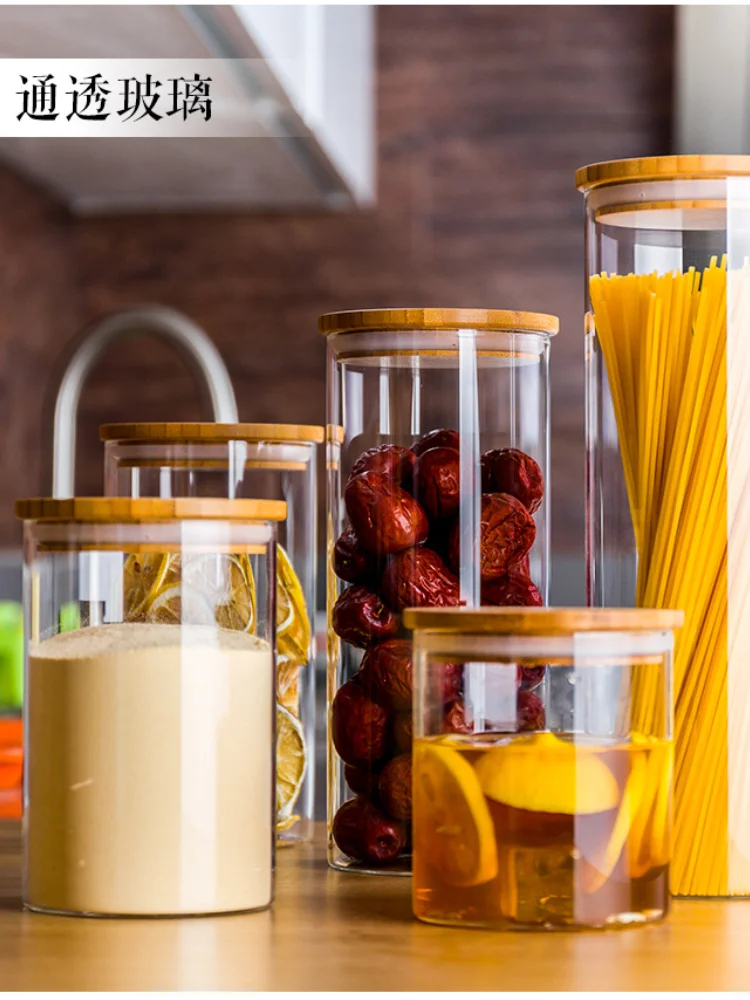 Bocal en verre scellé pour aliments de 800 à 2000ml, couvercle en bambou pour contenir la bouteille, assaisonnement, nouilles en poudre, boîte de thé, récipient de stockage des aliments