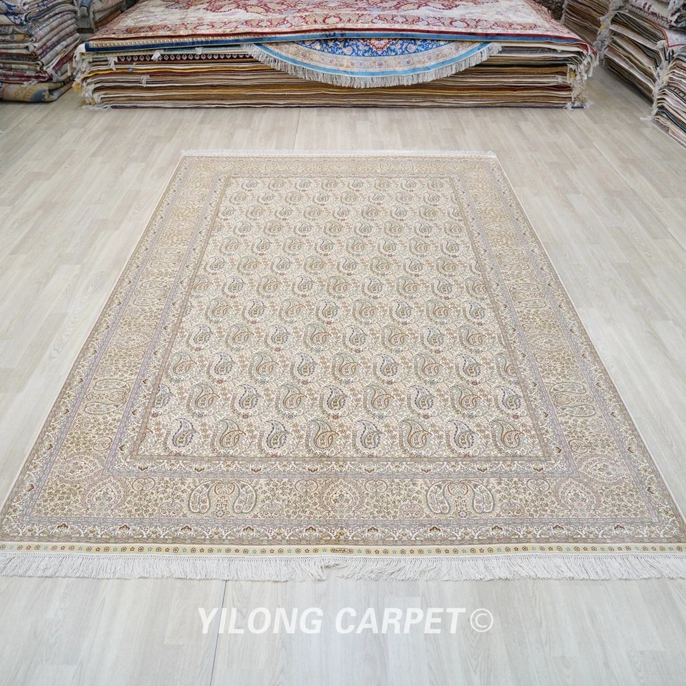 Yilong 6.5'x10' Turkish Orienal Hand Knotted Silk Rugs Handmade Silk Carpet (YL0956A)