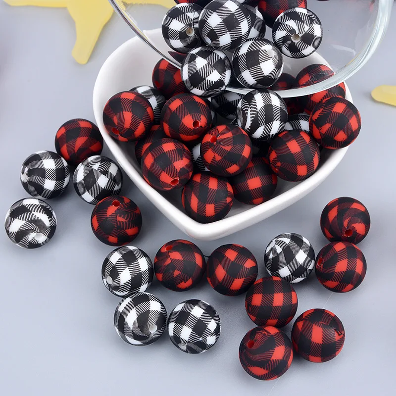 12mm/100Pcs New Baby Teether Beads Water Transfer Food Grade Silicone Round Beads DIY Necklace Accessories Wholesale