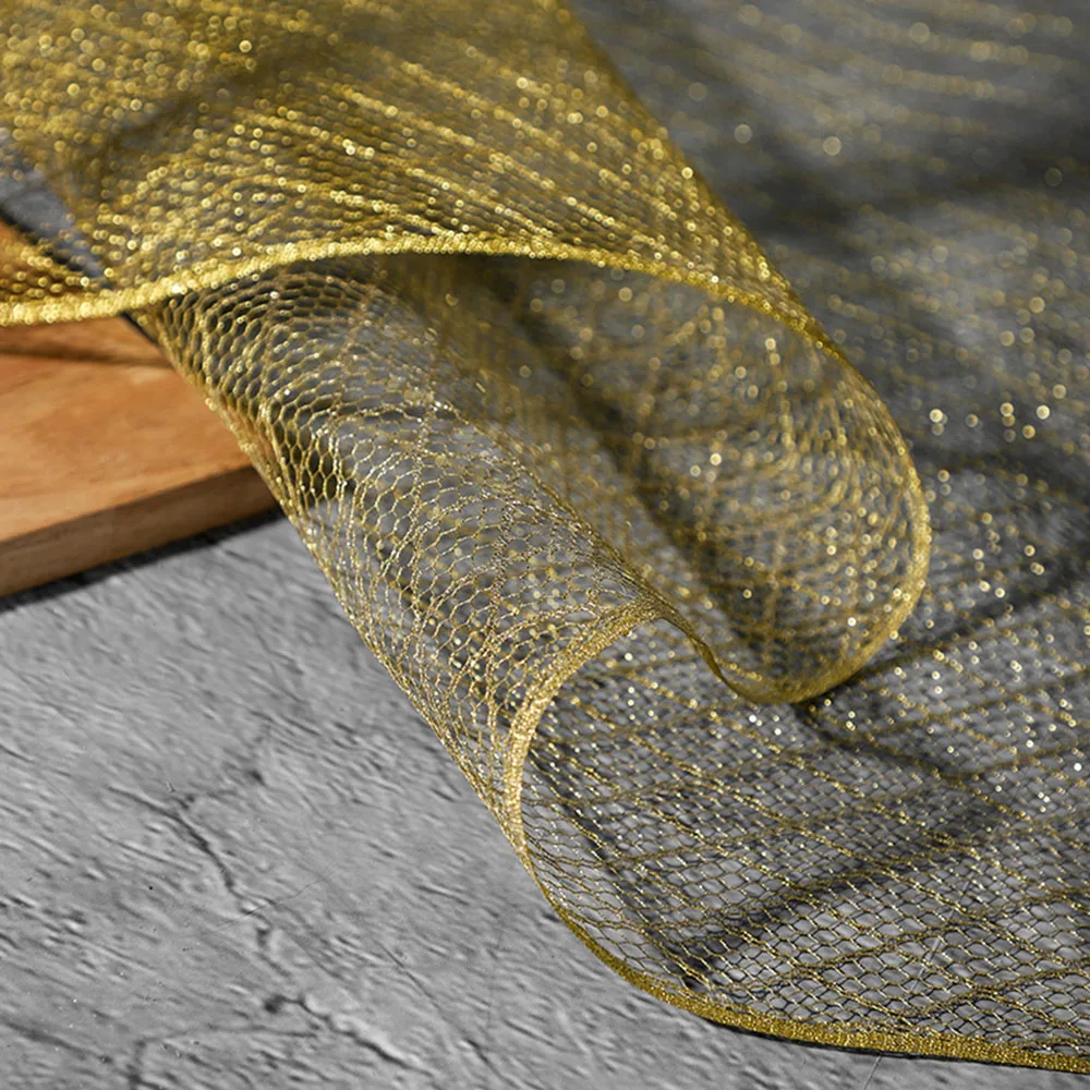 Gold Glitter Mesh Fabric Hard Tulle for Tutu Wedding Decoration DIY Craft Birthday Party Supplies Fashionable Net Cloth