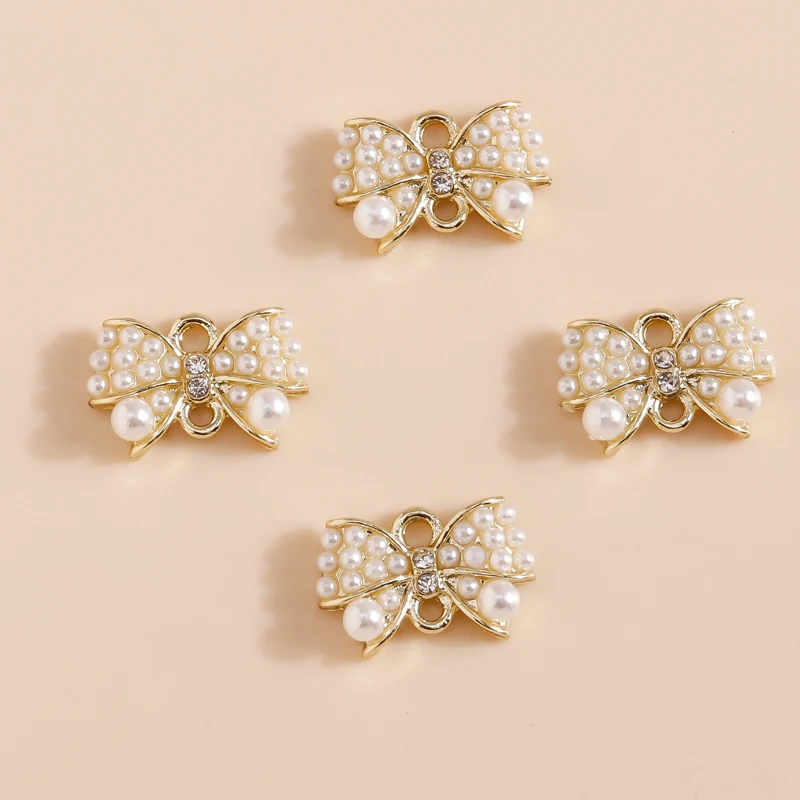 5 Stück exquisite Perlen-Bowknot-Charms-Anhänger-Verbinder für Armbänder, Halsketten, handgefertigt, DIY-Schmuckherstellung, Zubehör-Versorgung – Detail 5