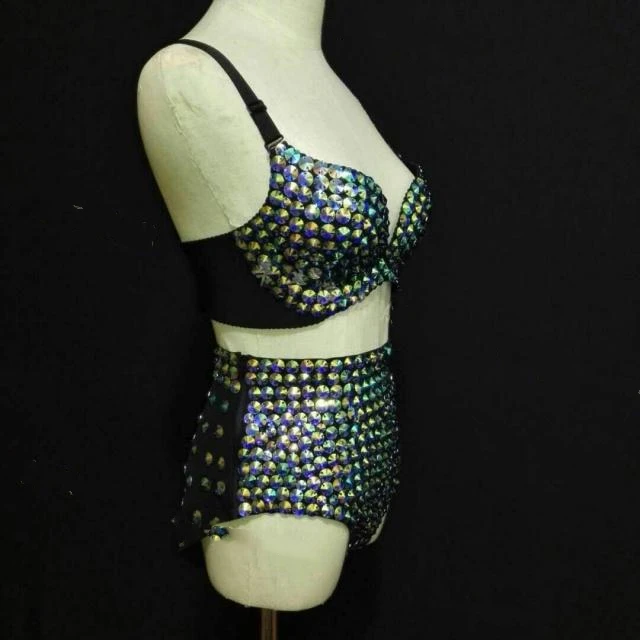 女性のためのセクシーなディスコの舞台衣装,DJ歌手のボディスーツ,ブラジャーとショーツ,女性のランジェリー,夏