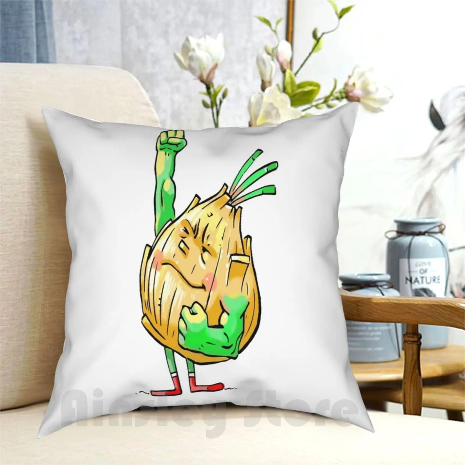 Strong Onion Foodietoon Superhero Pillow Case Printed Home Soft DIY Pillow cover Onion Onion Hero Onions Onions Hero Vegan