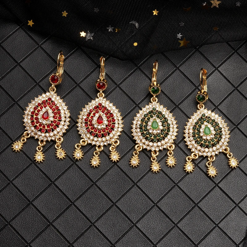 Morocco Caftan Wedding Golden Color Jewelry Earrings For Women Fashion Earrings High Quality Jewelry Full Rhinestone Ear Jewels