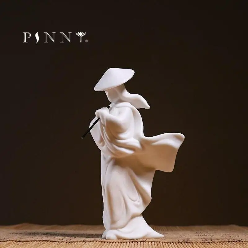 PINNY White Porcelain Knight Ornaments Chinese Zen Ceramic Figure Statue Home Decoration Accessories Ceramic Crafts Decorative