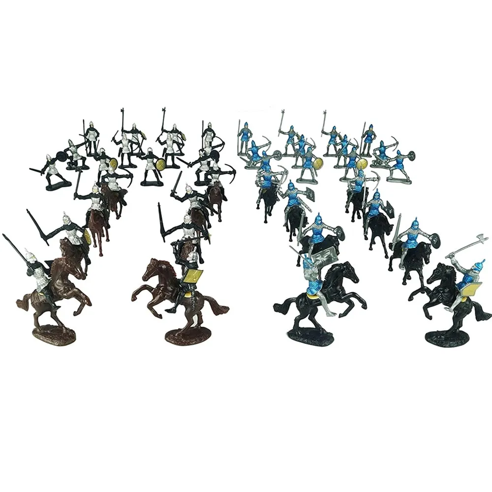 Plástico Idade Média Figuras Set para Crianças, Soldado Cavaleiro Cavalos, Brinquedos do Exército, Guerreiros, Modelo Medieval, Meninos Presente, 56Pcs