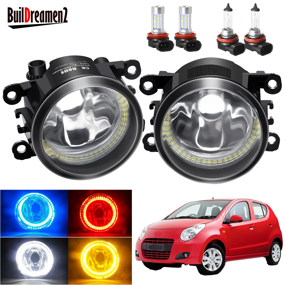 Angel Eye Fog Light Assembly For Suzuki Alto V GF Hatchback 2009-2015 Car 20W Front Bumper Fog Lamp with Halo Ring DRL 12V