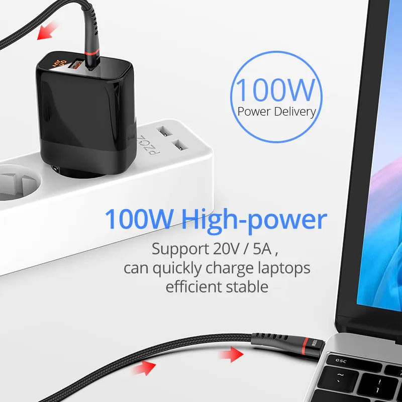 PZOZ 100W USB C to USB Type C Cable PD 5A Fast Charging For iPhone 15 Pro Max MacBook iPad Samsung Xiaomi 60W USBC Charger Cord