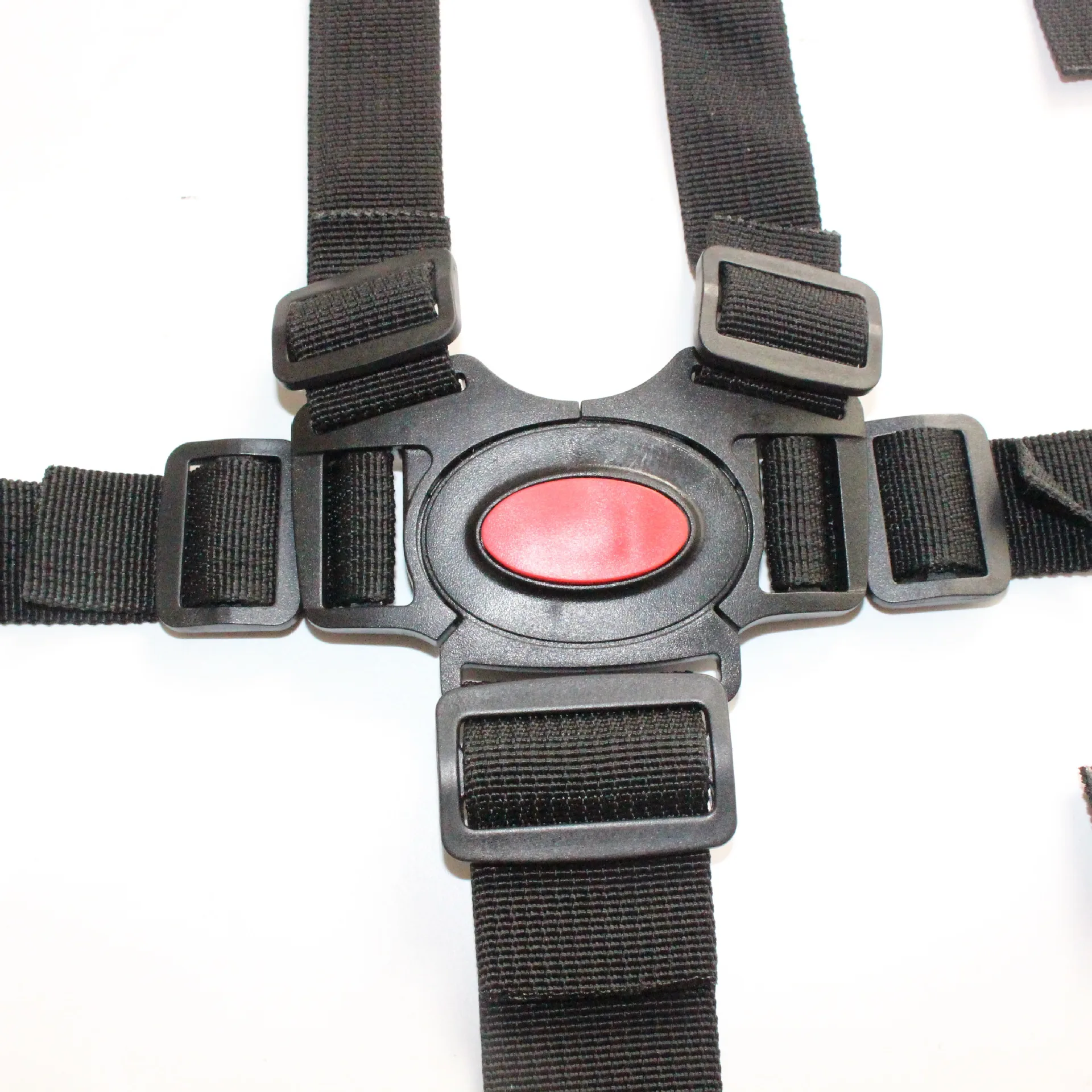 Cinturón de seguridad de nailon para cochecito de bebé, arnés de 5 puntos con gancho giratorio de 360 grados, color negro