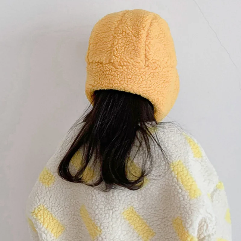 Chapeaux en laine d'agneau thermique pour enfants, casquettes à visière mignonnes, protège-oreilles en peluche pour bébé, garçons, filles, tout-petits, enfants, printemps, automne, hiver