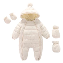 2023 Newborn Baby Jumpsuit Hooded Plus Velvet Warm Baby Boys Snowsuit Toddler Snow Suit Baby Girl Cotton Overalls Rompers