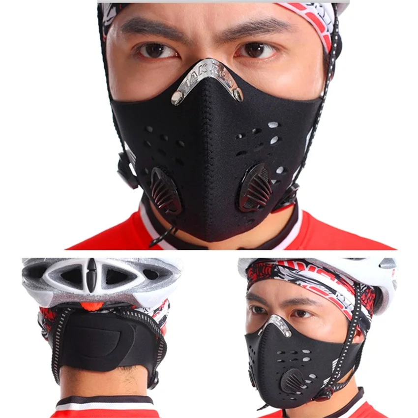 Sport Cycling Face Mask with Filters PM 2.5 Anti-Pollution Cycling Masks Activated Carbon Breathing Valve Bike Mouth Caps