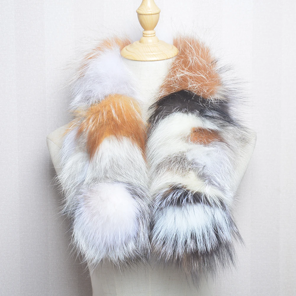 Luxury Women Winter Real Fur Scarf 100% Natural Fox Fur Fashion Warm Soft Neckerchief Wholesale Pompom Fur Scarves Headbands