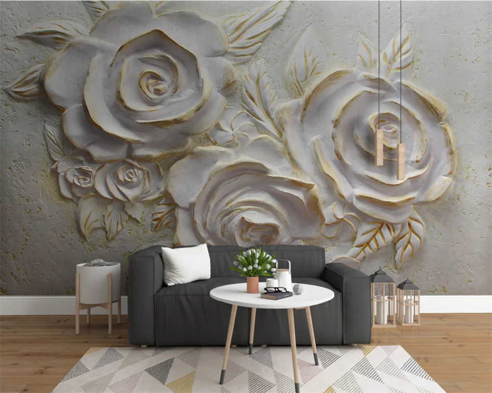 

Customized papel de parede 3d three-dimensional relief rose flower TV sofa background wall living room bedroom restaurant mural