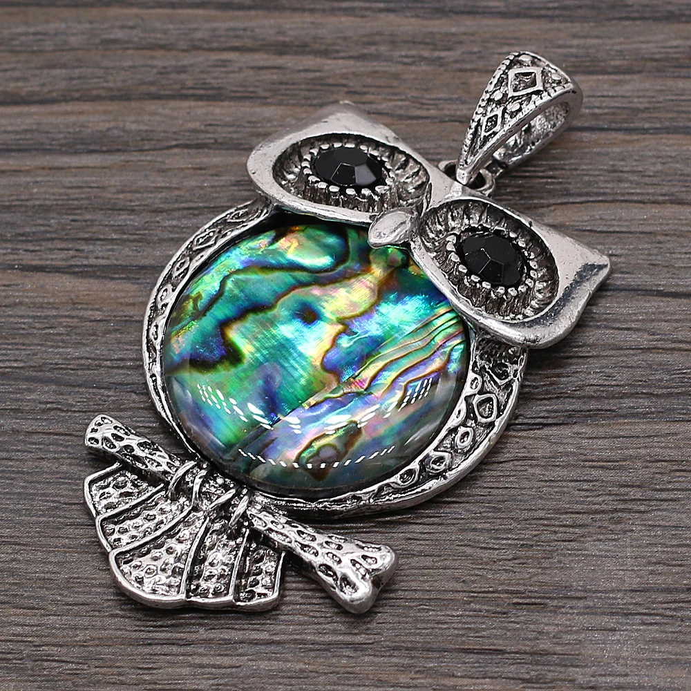Natural Abalone Shell Pendant Owl Shape Natural Shell Pendant Charms for Making Women DIY Jewelry Necklace Size 30x55mm