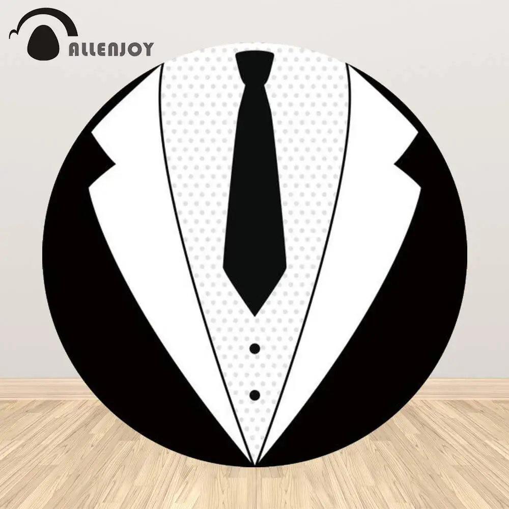 Allenjoy Round Boy Boss Happy Birthday Backdrop Baby Shower Newborn Black And White Suits Tie Decor Circle Elastic Band Banner