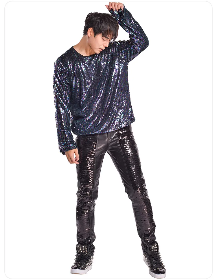 

Mars concert costume male singer Hua Chenyu same rock long-sleeved sequined t-shirt bar nightclub clothing