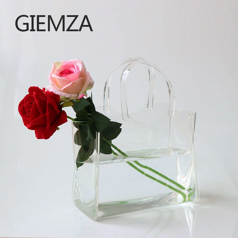 GIEMZA Nordic Transparent Acrylic Fashion Women\'s Bag Vase Shopping Basket Decoration Light Luxury Living Room Fish Tank Flower